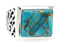Load image into Gallery viewer, Gorgeous Blue Mohave Copper Turquoise 925 Sterling Silver Men's Ring Size 7, 8, 9, 10, 11, 12, 13