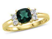 Load image into Gallery viewer, Finejewelers 6x6mm Cushion-Cut Created Emerald and White Topaz Ring 10 kt Yellow Gold Size 7