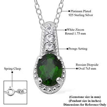 Load image into Gallery viewer, Platinum Plated 925 Sterling Silver Oval Chrome Diopside White Zircon Necklace Pendant Wedding Jewelry for Women Gift Size 18" Ct 0.8
