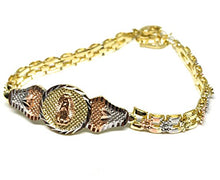 Load image into Gallery viewer, Fran & Co. Virgin Mary Bracelet Virgen De Guadalupe Pulsera Tres Colores Oro Laminado 8“