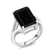 Load image into Gallery viewer, Gem Stone King 925 Sterling Silver Black Onyx Solitaire Ring 5.00 Ct Gemstone Birthstone, 14x10mm Emerald Cut (Size 6)