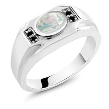 Load image into Gallery viewer, Gem Stone King 1.18 Ct Oval White Simulated Opal Black Diamond 925 Sterling Silver Men's Ring (Size 11)