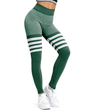 Load image into Gallery viewer, HURMES Women's High Waist Workout Seamless Thigh High Sock Leggings Striped Tummy Control Vital Ombre Yoga Pants Gym Tights Green