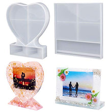 Load image into Gallery viewer, LET'S RESIN Resin Photo Frame Molds, Large Size Silicone Picture Frames Resin Molds for Casting, Square & Heart Shape Silicone Epoxy Molds for DIY Home Table Decor