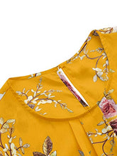 Load image into Gallery viewer, Milumia Women's Elegant Floral Print Petal Cap Sleeve Pleated Vacation Office Work Blouse Top Yellow X-Large