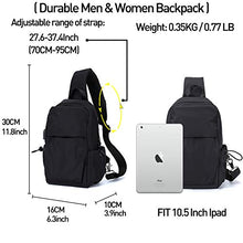 Load image into Gallery viewer, Small Black Sling Crossbody Backpack Shoulder Bag for Men Women, Lightweight One Strap Backpack Sling Bag Backpack for Hiking Walking Biking Travel Cycling USB Charger Port-Nylon