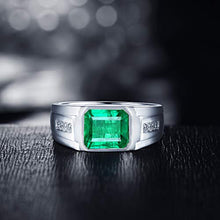 Load image into Gallery viewer, Lanmi 14K White Gold Natural Men's Emerald Ring Sapphire Tanzanite Engagement Wedding Band with Diamonds for Man