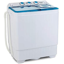 Load image into Gallery viewer, KUPPET Compact Twin Tub Portable Mini Washing Machine 26lbs Capacity, Washer(18lbs)&Spiner(8lbs)/Built-in Drain Pump/Semi-Automatic (White&Blue)