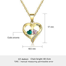 Load image into Gallery viewer, Love Jewelry Personalized 2 Names Necklace with 2 Heart Simulated Birthstone Couple Pendant Necklace for Women (Gold)