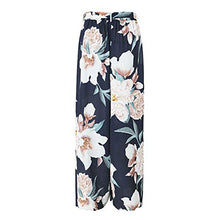 Load image into Gallery viewer, BerryGo Women's Boho High Waist Wide Leg Pants Floral Print Summer Beach Pants Navy Blue,M