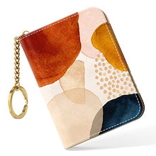 Load image into Gallery viewer, Nipichsha Credit Card Holder, Small RFID Card Wallet for Women, Slim Leather Card Holder Wallet, Credit Card Wallet Organizer, Pocket Business Card Case with Zipper & Keychain (Simple Abstract Art)