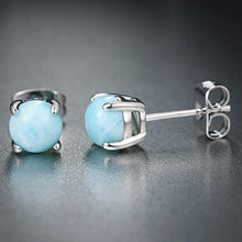 Load image into Gallery viewer, GEMSME 925 Sterling Silver Round Larimar Stud Earrings Hypoallergenic Jewelry for Women (larimar)