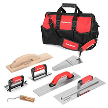Load image into Gallery viewer, Goldblatt 8-Piece Masonry Hand Tool Set Includes Finishing Trowel, Gauging Trowel, Groover, Edger, Extruded Magnesium Float, Wood Float and Wire Twister, Organized in Tool Bag