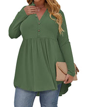 Load image into Gallery viewer, Button Henley Shirts Defjooy Plus Size Peplum Tops For Women Long Sleeve Tunics Teacher Royal Blue 2X