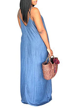 Load image into Gallery viewer, Chuanqi Womens Summer Spaghetti Strap Dresses Casual Denim Deep V Neck Loose Maxi Dress (Small, Blue)