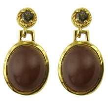 Load image into Gallery viewer, Carillon Chocolate Moonstone Oval Shape Gemstone Jewelry 925 Sterling Silver Drop Dangle Earrings For Women/Girls | Yellow Gold Plated