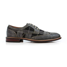 Load image into Gallery viewer, Ferro Aldo Phillip MFA19312 Mens Classic Brogue Wingtip Perforated Oxford Derby Dress Shoes (6.5, Grey Plaid, 6.5)