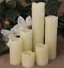 Load image into Gallery viewer, LED Lytes Timer Flameless Candles, Slim Set of 6, 2" Wide and 2"- 9" Tall, Ivory Color Wax and Flickering Amber Yellow Flame Battery Powered Flickering Candle Set
