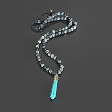 Load image into Gallery viewer, Native American Inspired Yoga Long Shambhala Beaded Necklace for Men – Blue Howlite Black Onyx Labradorite