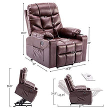Load image into Gallery viewer, Mcombo Electric Power Lift Recliner Chair Sofa for Elderly, 3 Positions, 2 Side Pockets and Cup Holders, USB Ports, Faux Leather 7288 (Dark Brown)