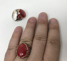 Load image into Gallery viewer, KAR 925K Sterling Silver Red Coral Men's Ring Red Enamelled Special Edition K65E (9)