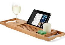 Load image into Gallery viewer, Premium Bamboo Bathtub Tray Caddy - Wood Bath Tray Expandable with Book and Wine Holder - Gift Idea for Loved Ones