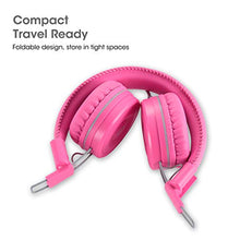 Load image into Gallery viewer, Kids Headphones-noot products K22 Foldable Stereo Tangle-Free 3.5mm Jack Wired Cord On-Ear Headset for Children/Teens/Girls/Smartphones/School/Kindle/Airplane/Plane/Tablet-Flamingo Pink/Gray