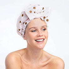 Load image into Gallery viewer, Kitsch Luxury Shower Cap for Women - Waterproof, Reusable Shower Cap for Long Hair, Fashionable Shower Cap (Blush Dot)