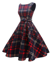 Load image into Gallery viewer, Hanpceirs Women's Boatneck Sleeveless Swing Vintage 1950s Cocktail Dress Redplaid M