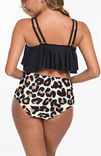 Load image into Gallery viewer, SouqFone Women Scoop Neck High Waisted Two Piece Swimsuit Ruffled Flounce Bikini Leopard Bathing Suit-L