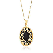 Load image into Gallery viewer, Ross-Simons Oval Black Onyx and 14kt Yellow Gold Pendant Necklace