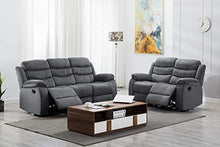 Load image into Gallery viewer, AC Pacific 2-Piece Reclining Living Room Upholstered Sofa, Set with 4, Sofa & Loveseat, Grey