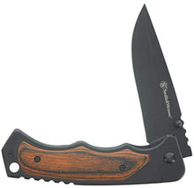 Load image into Gallery viewer, Smith & Wesson 8.5in S.S. Folding Knife with 3.7in Drop Point Blade and S.S. and Real Wood Insert Handle for Outdoor, Tactical, Survival and EDC
