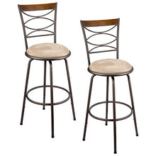 Load image into Gallery viewer, Kira Home Avery 30" Adjustable Height Round Swivel Barstool w/Real Wood Accent Back, Bronze Metal Finish, Set of 2