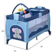 Load image into Gallery viewer, BABY JOY Portable Baby Playard, 3 in 1 Foldable Reversible Napper and Changer, Portable Playard Travel Bassinet Bed with Hanging Toys, 2 Lockable Wheels Diaper Changing Table (Blue)
