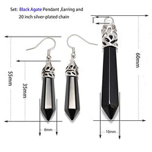 Load image into Gallery viewer, Natural Gemstones Hexagonal Pointed Reiki Chakra Pendant necklace And Earring Set (Black Agate)