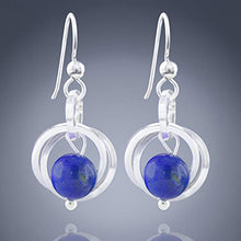 Load image into Gallery viewer, Simple Royal Blue Lapis Lazuli Real Gemstone 925 Sterling Silver Dangle Earrings Dainty Artistic Jewelry Gift Idea for Minimalist Women