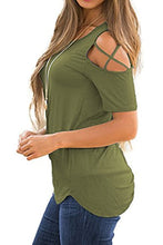 Load image into Gallery viewer, iGENJUN Women Short Sleeve Strappy Cold Shoulder T-Shirt Tops Blouses,S,DG-27