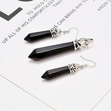 Load image into Gallery viewer, Natural Gemstones Hexagonal Pointed Reiki Chakra Pendant necklace And Earring Set (Black Agate)