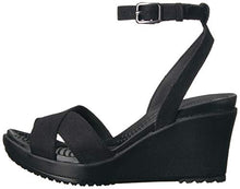 Load image into Gallery viewer, Crocs Women's Leigh II Cross-Strap Ankle Wedges Sandal, Black/Black, 4