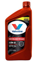 Load image into Gallery viewer, Valvoline High Mileage with MaxLife Technology SAE 5W-20 Synthetic Blend Motor Oil 1 QT, Case of 6 (Packaging May Vary)