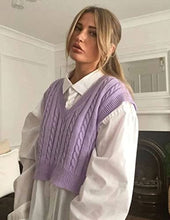 Load image into Gallery viewer, ELESOL Knit Vest V Neck DIY Knitted Sweater Vest Sleeveless Sweater Cable Knit Tank Tops