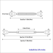 Load image into Gallery viewer, Hot Dipped Galvanized Steel Jaw and Jaw Turnbuckle, Turnbuckle Heavy Duty, 3500 lbs Working Load Limit, 3/8" Threaded Diameter x 12in - Durable, Weather Resistant Turnbuckles