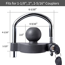 Load image into Gallery viewer, METOWARE Trailer Coupler Lock Universal Adjustable Heavy-Duty Steel Trailer Hitch Lock, Anti Theft Trailer Ball Lock Towing Lock for Towing Caravan Trailer Security Fits 1-7/8",2”, 2-5/16" Coupler