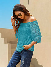Load image into Gallery viewer, Womens Blouses and Tops Dressy Short Sleeve Floral Lace Shirts Summer Beach Blouse Turquiose L