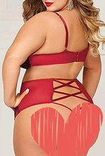 Load image into Gallery viewer, Women’s Crushed Velvet Lingerie Set, Cute Mesh Lace up Halter Bralette & High Waist Panty(Wine,2XL,325a)