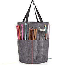 Load image into Gallery viewer, HOMEST XL Yarn Storage Tote, Tangle Free with 6 Oversized Grommets, Knitting and Crochet Organizer, Large Craft Supplies Bag with Drawstring Closure, Grey (Patent Design)