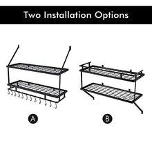 Load image into Gallery viewer, KES 30-Inch Kitchen Pot Rack - Mounted Hanging Rack for Kitchen Storage and Organization- Matte Black 2-Tier Wall Shelf for Pots and Pans with 12 Hooks - KUR215S75B-BK