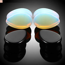 Load image into Gallery viewer, HQLA 2 Pairs Teardrop Clear Opalite Moonstone & Black Obsidian Natural Stone Plug Tunnels Ear Gauges Expanders Stretcher Body Piercings (0g(8mm))