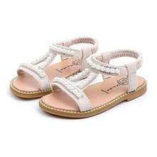 Load image into Gallery viewer, WUAI Kids Baby Girls Summer Sandals Fashion Boho Princess Flat Shoes Crystal Beach Roman Sandals 1-6Years(Beige,4-4.5Years)